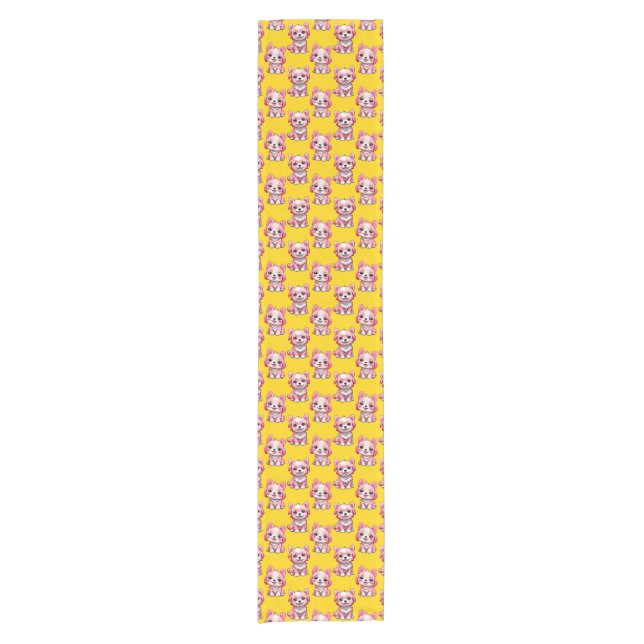 Pink Cute Dogs - Yellow  Short Table Runner (Front)