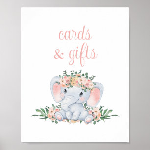 Pink Cute Elephant Baby Shower Cards and Gifts Poster