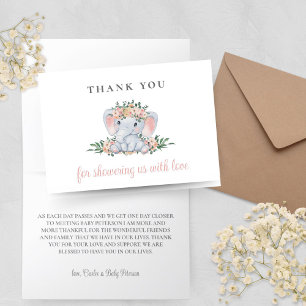 Pink Cute Elephant Baby Shower Thank You Card