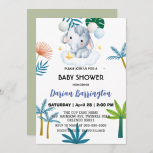 Pink Cute elephant cub flowers baby shower kids Invitation