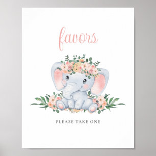 Pink Cute Elephant Girl Baby Shower Favours Sign