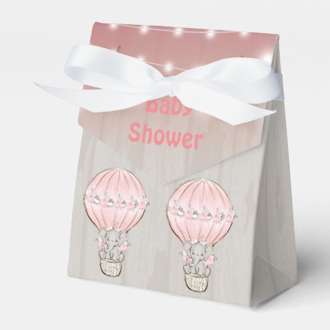 Pink Cute Elephant Hot Air Balloon Baby Shower  Fa Favour Box (Front Side)
