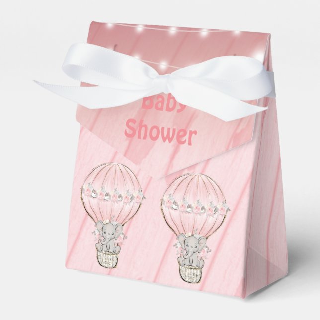 Pink Cute Elephant Hot Air Balloon Baby Shower  Favour Box (Front Side)