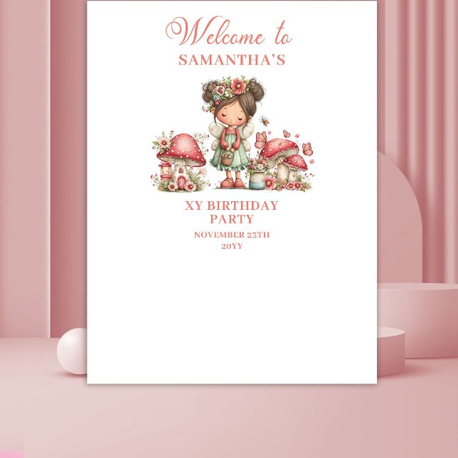 Pink Cute Fairy 1st Birthday Backdrop Tapestry (Pink Cute Fairy 1st Birthday Backdrop)