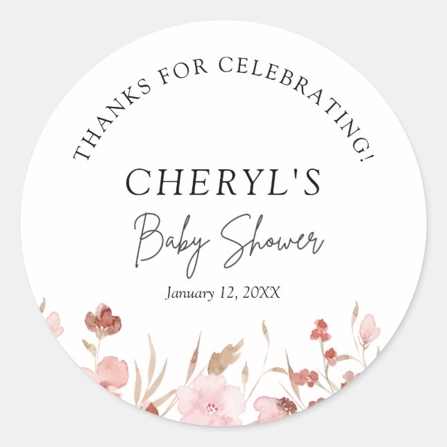 Pink Cute Floral Baby Shower Classic Round Sticker (Front)