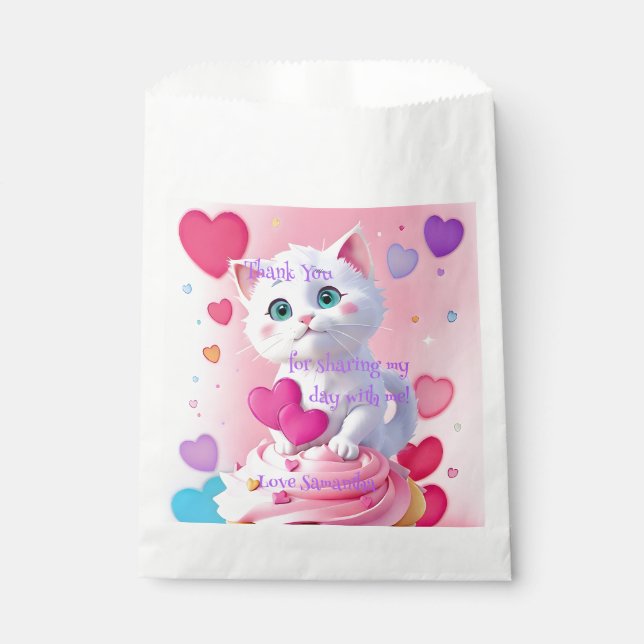 Pink Cute Fun Kitty Thank you for sharing my day Favour Bags (Front)