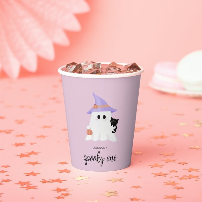 Pink Cute Ghost Halloween First Birthday Girl Paper Cups (Insitu)