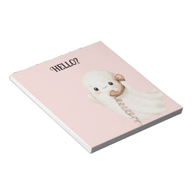 Pink Cute Ghost Hello? Telephone Notepad (Angled)