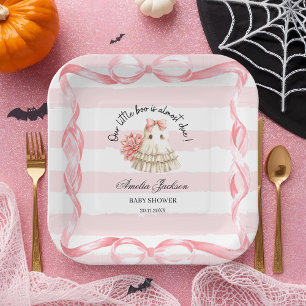 pink cute ghost little boo baby shower Invitation Paper Plate