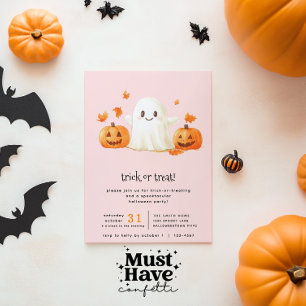 Pink Cute Ghost Spooktacular Trick or Treating Invitation