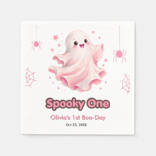 Pink Cute Ghost Spooky One Halloween 1st Birthday Napkin