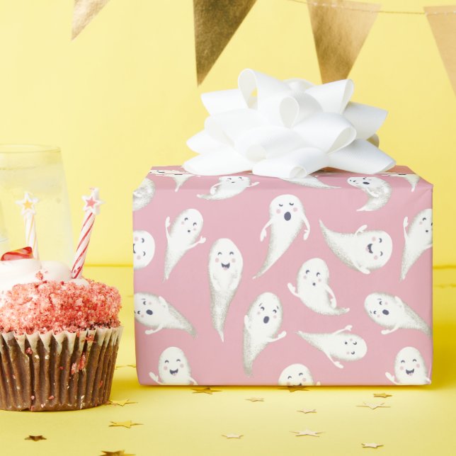 Pink Cute Ghosts Halloween Wrapping Paper (Birthday Party)