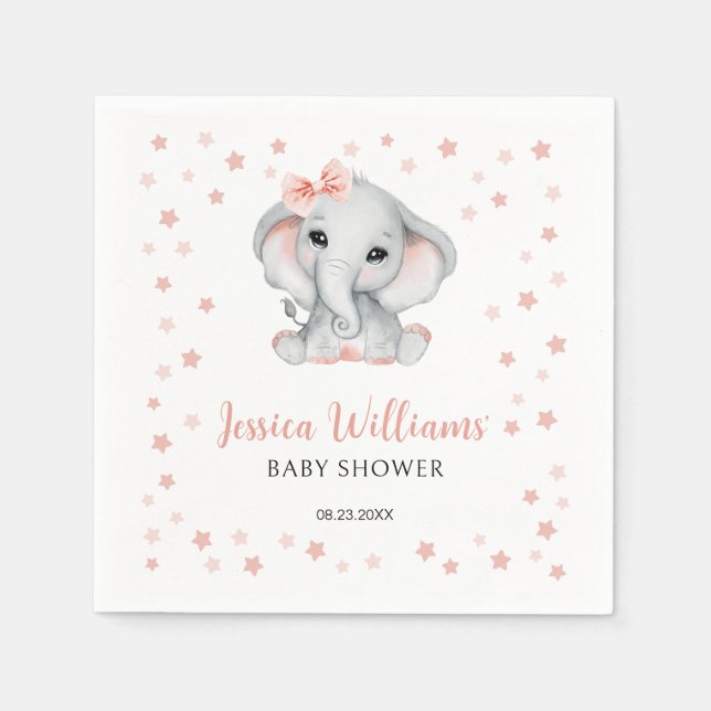 Pink cute girl elephant baby shower Paper Napkin (Front)