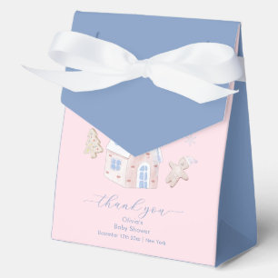 Pink Cute Girl Gingerbread Village Baby Shower Favour Box