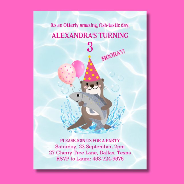 Pink Cute Girl Sea Otter Birthday Invitation (Creator Uploaded)