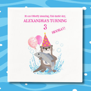 Pink Cute Girl Sea Otter Birthday Party Napkin