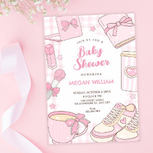 Pink cute girly baby shower invitation