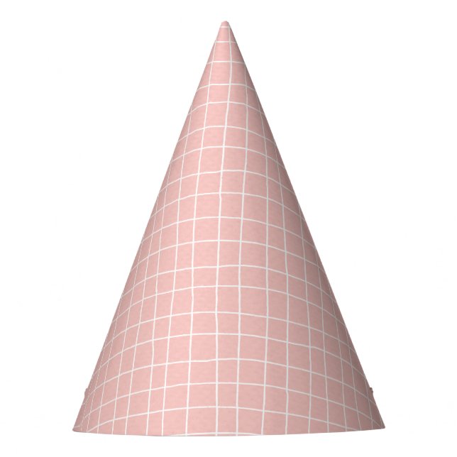 pink Cute grid square cute birthday party hat (Front)
