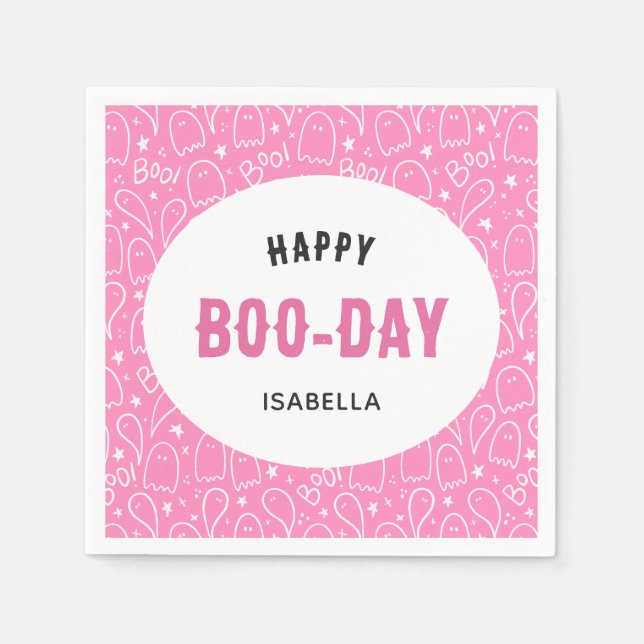 Pink Cute Halloween Birthday Napkin (Front)