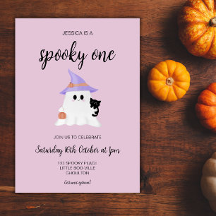 Pink Cute Halloween Ghost 1st Birthday Girl Party Invitation