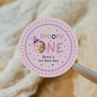 Pink Cute Halloween Girl 1st Birthday Classic Round Sticker