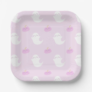 Pink Cute Halloween Paper Plate