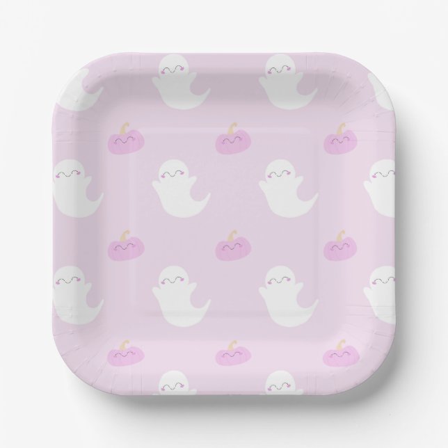 Pink Cute Halloween Paper Plate (Front)