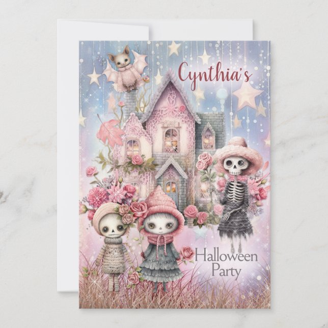 Pink Cute Halloween Party Invitation (Front)