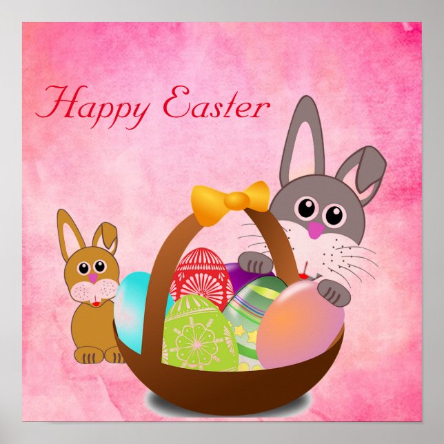 Pink Cute Happy Easter Bunny   Poster (Front)