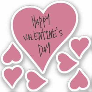 Pink Cute Happy Valentine's Day Heart Stickers