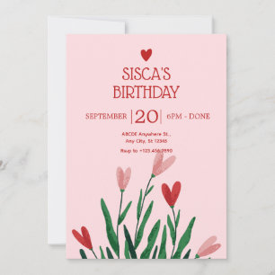 Pink cute heart birthday  invitation