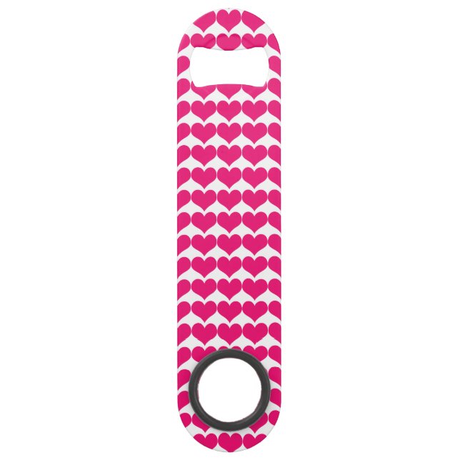 Pink Cute Hearts Pattern Bottle Opener (Front)