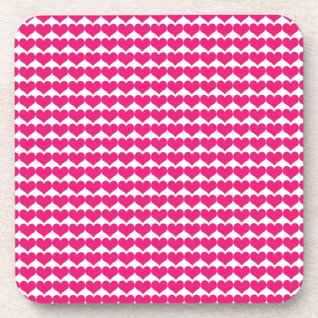 Pink Cute Hearts Pattern Coaster Set (Front)