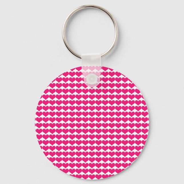 Pink Cute Hearts Pattern Keychain (Front)