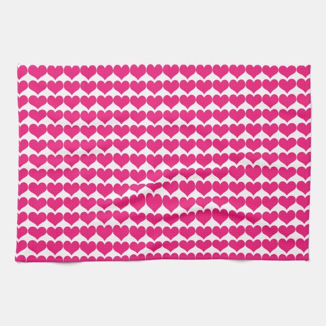 Pink Cute Hearts Pattern Kitchen Towel (Horizontal)