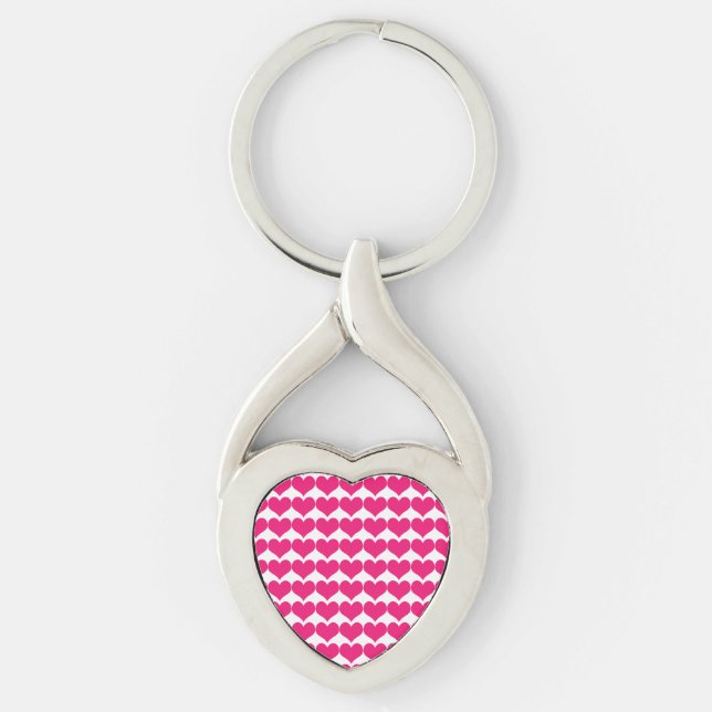 Pink Cute Hearts Pattern Metal Keychain (Front)