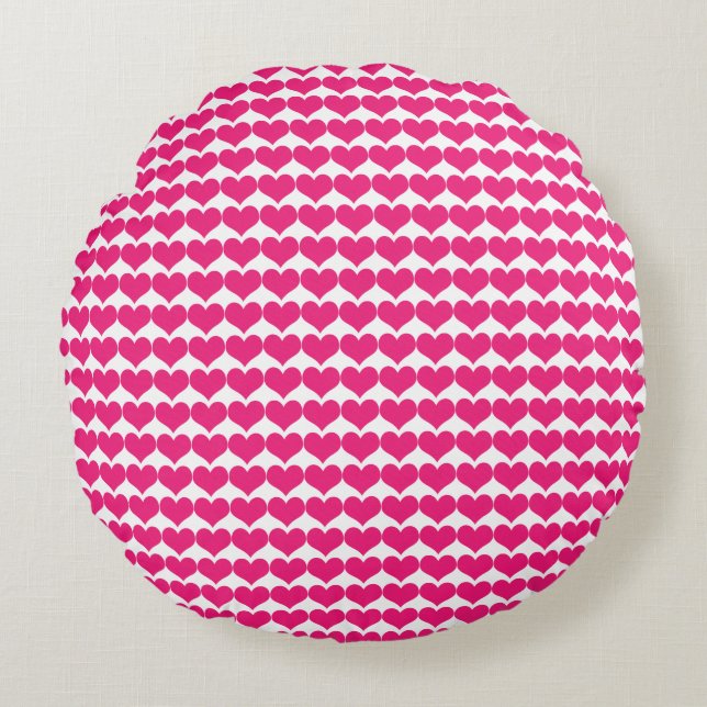 Pink Cute Hearts Pattern Round Pillow (Front)