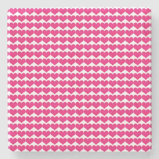Pink Cute Hearts Pattern Stone Coaster (Front)
