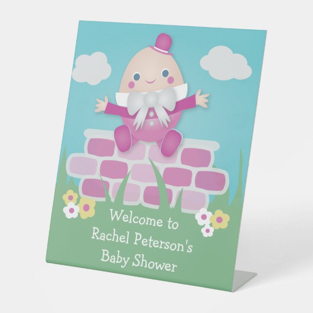 Pink Cute Humpty Dumpty Baby Shower  Pedestal Sign (Front)