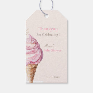 Pink Cute Ice Cream Baby Shower Gift Tags