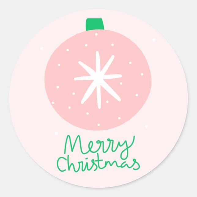 Pink Cute Illustrated Christmas Round Sticker (Front)