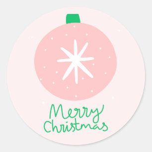 Pink Cute Illustrated Christmas Round Sticker