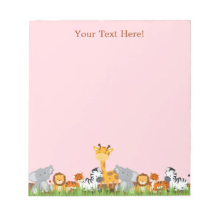 Pink Cute Jungle Baby Animals Notepad