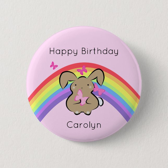 Pink cute kawaii rabbit personalised birthday 6 cm round badge (Front)