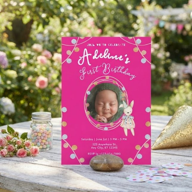 Pink cute kids birthday invitation (Creator Uploaded)