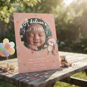 Pink cute kids birthday invitation