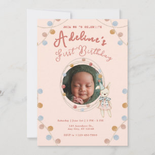 Pink cute kids birthday invitation