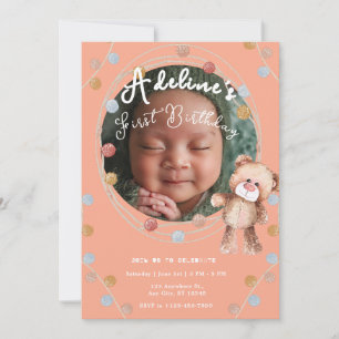 Pink cute kids birthday invitation