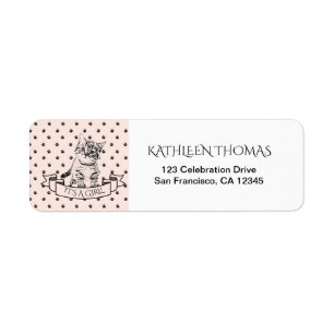 Pink Cute Kitten Baby Shower Return Address