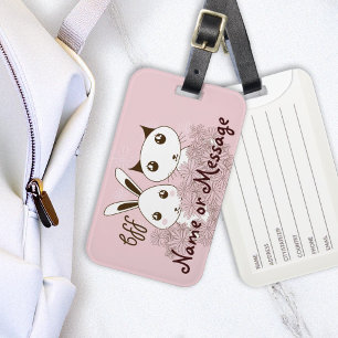 Pink Cute Kitten Bunny Animal Friends Girls Kids Luggage Tag